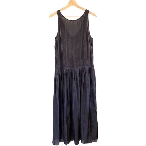 Rhié Liquid Charmeuse Sleeveless V Neck Maxi Slip Dress Charcoal Black Small - Picture 6 of 16
